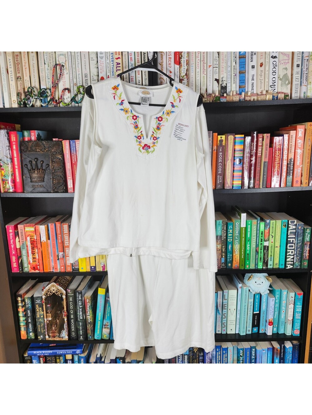 Talbots White 3 Piece Set L XL Embroidered Top Jacket Shorts